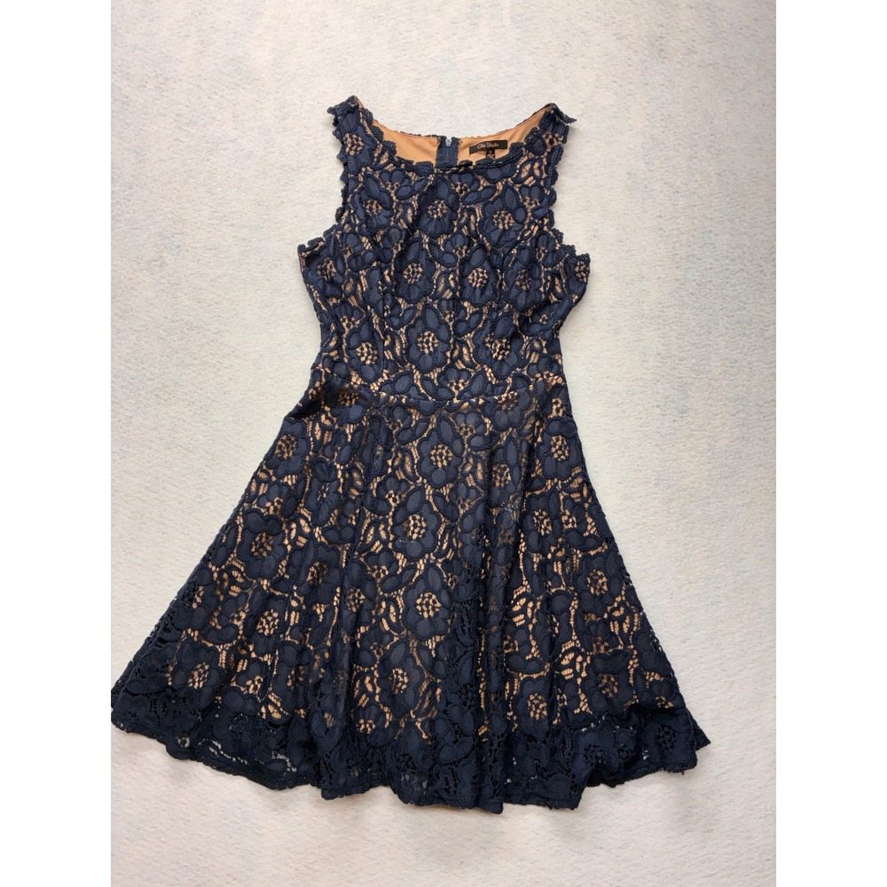 City‎ Studio Modern Dress Coquette Whimsigoth Floral Lace - 5 Navy Blue